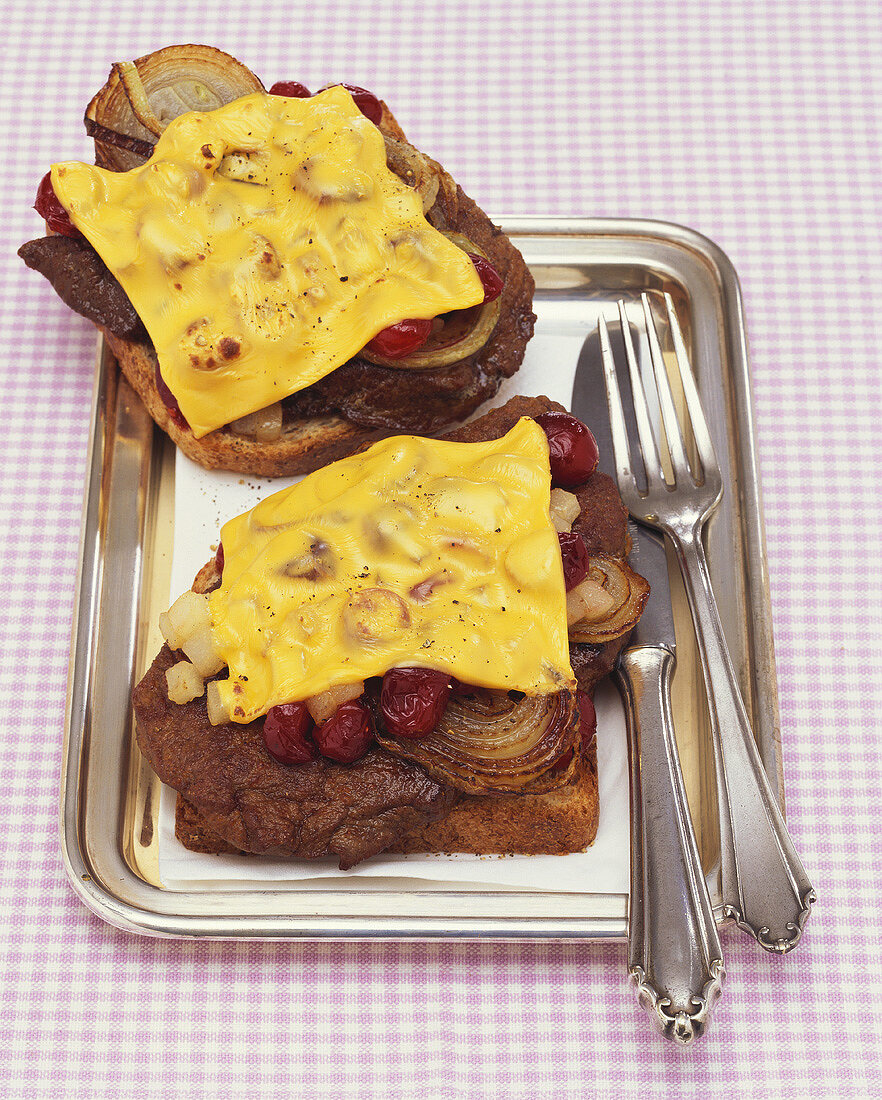 Beef liver, onions, cranberries and cheese on toast