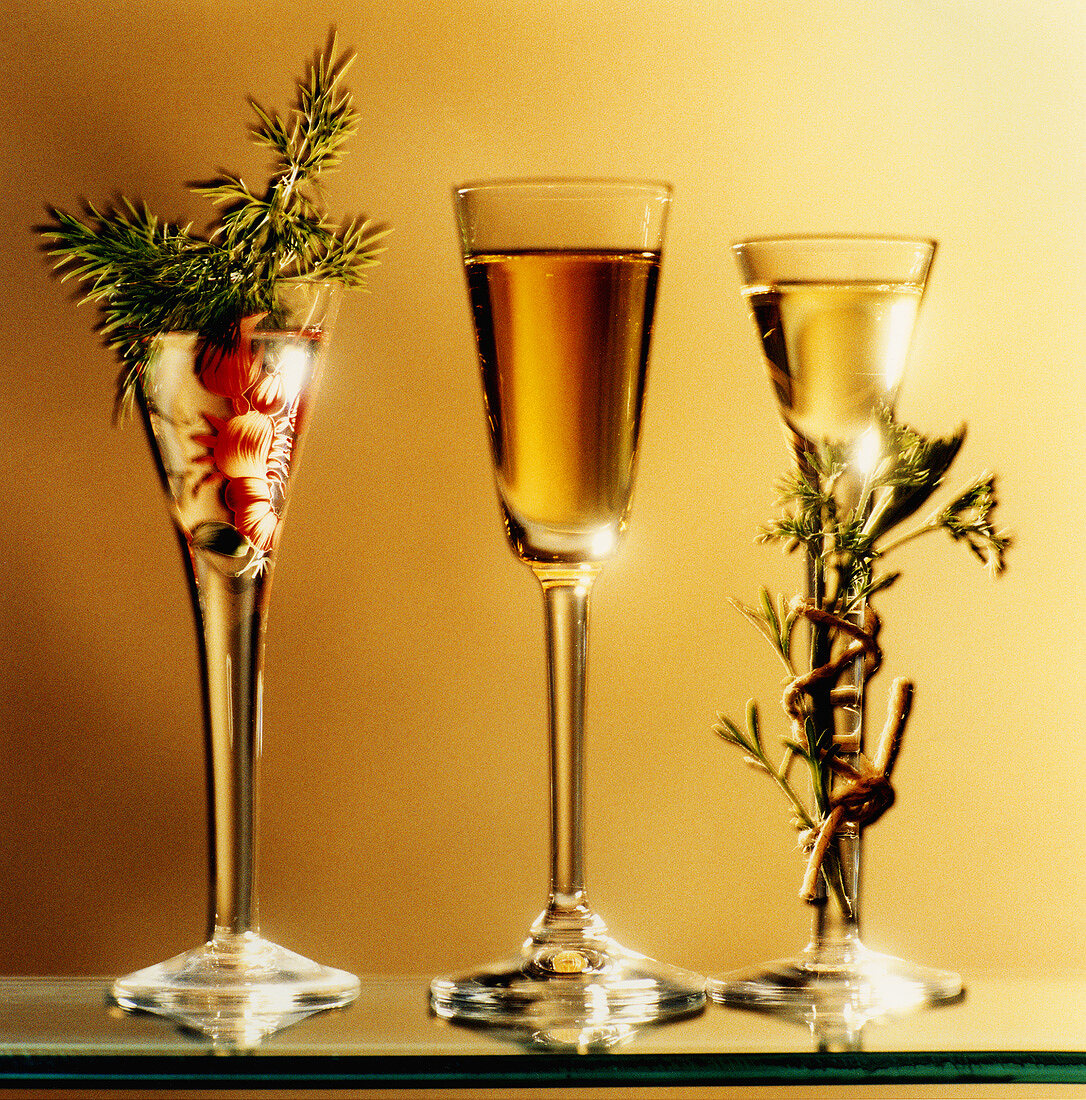 Three different kinds of herbal liqueurs