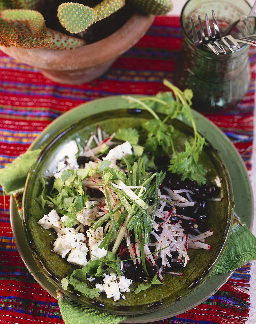 Schwarze-Bohnen-Salat mit Radieschen & Käse