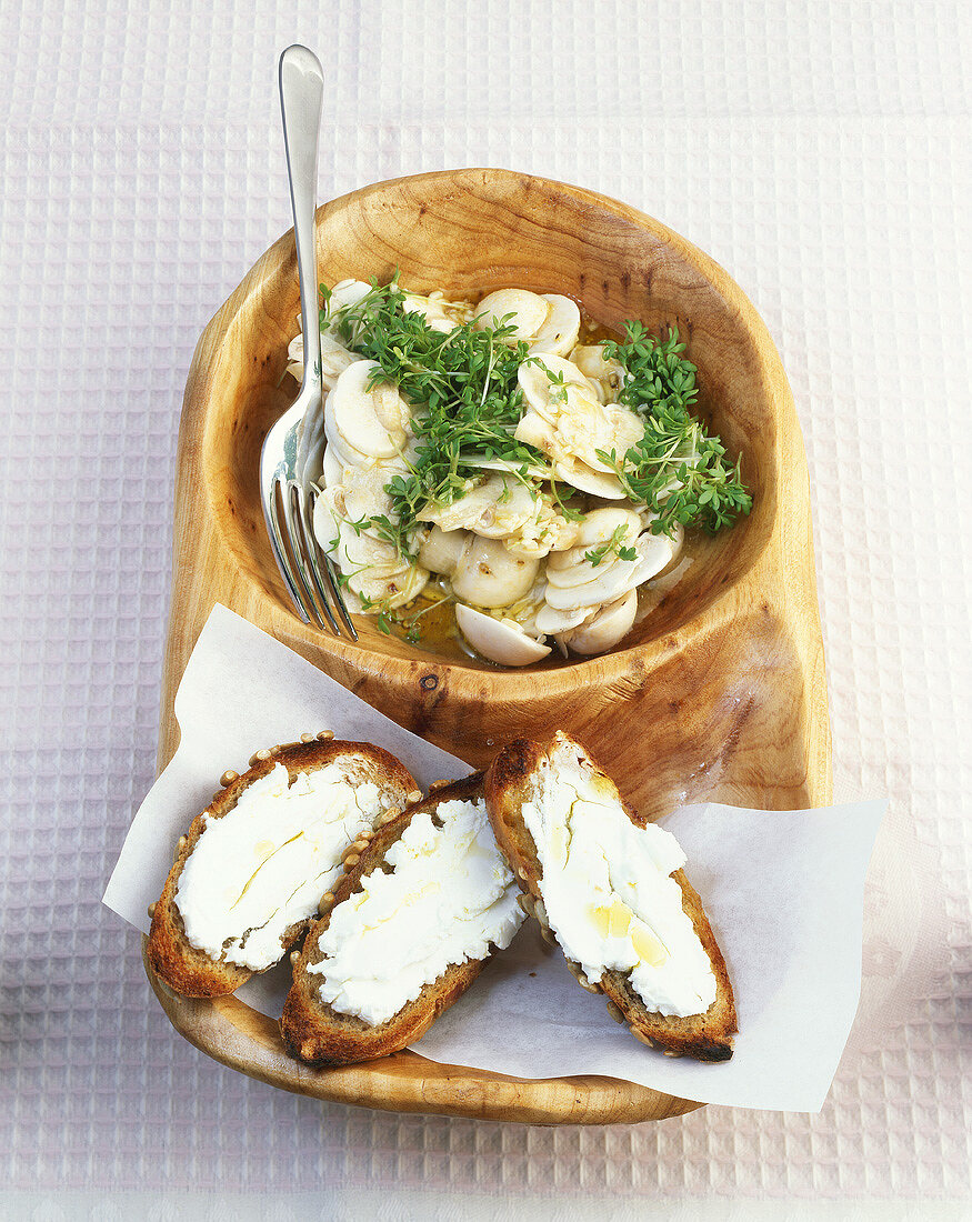 Mushroom salad with cress and goat's cheese crostini