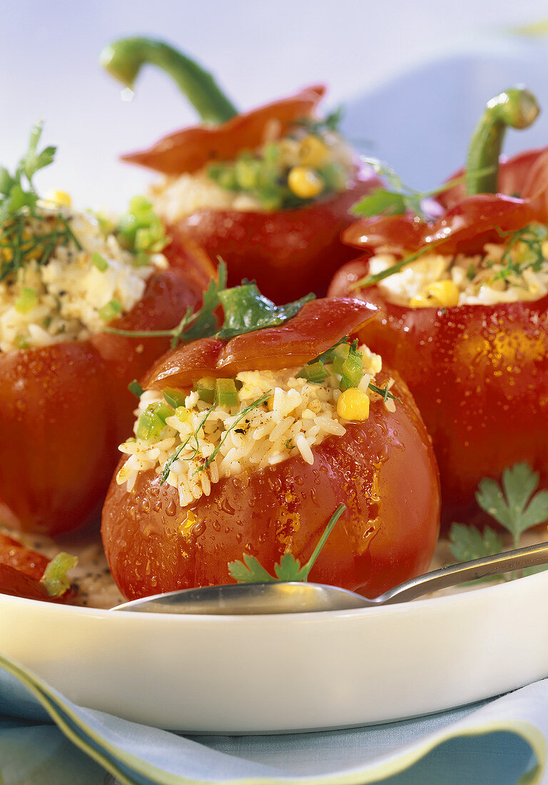 Red peppers with rice stuffing