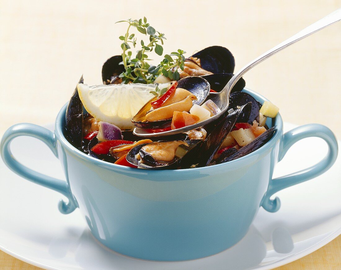 Zuppa di cozze (Mischmuscheln mit Gemüse), Apulien, Italien