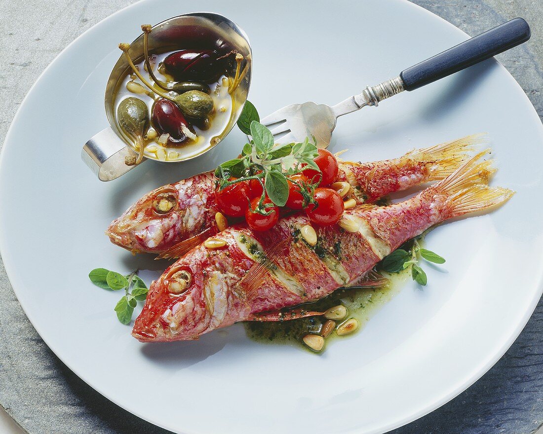 Triglie ai capperi (red mullet with capers), Sicily, Italy