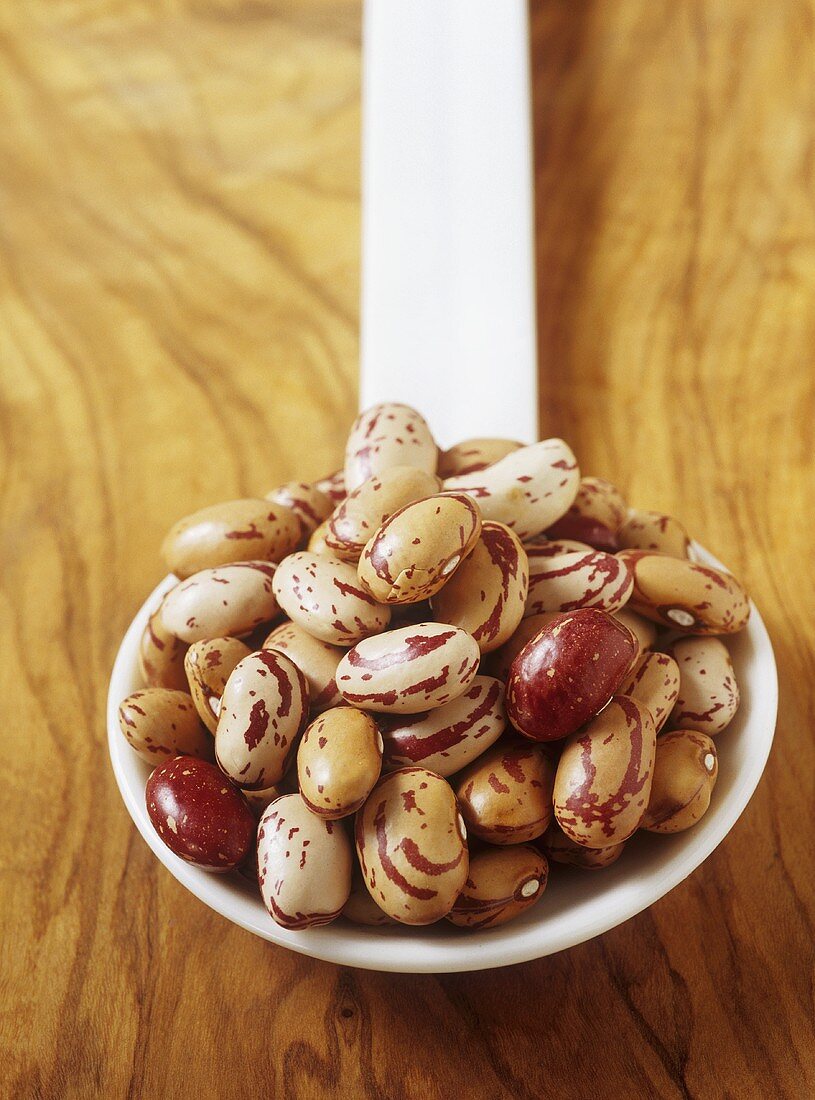 Borlotti beans on spoon