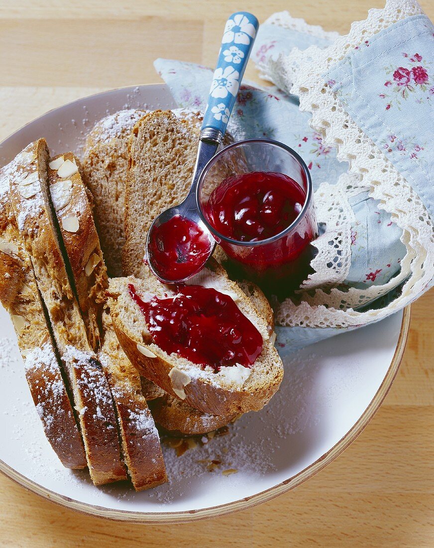 Spelt bread plait with raisins and almonds