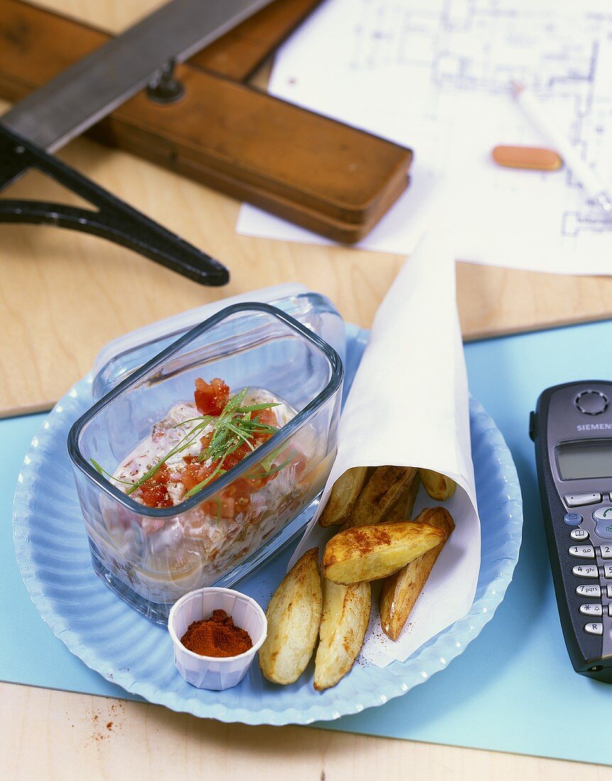 Potato Wedges mit Auberginenmus-Joghurt-Dip