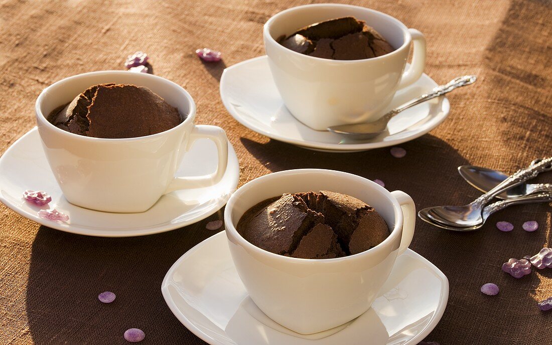Chocolate puddings baked in three cups