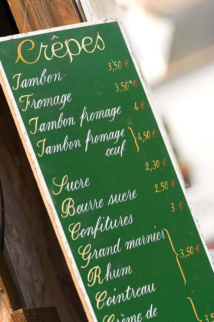 A crêpe menu in Paris