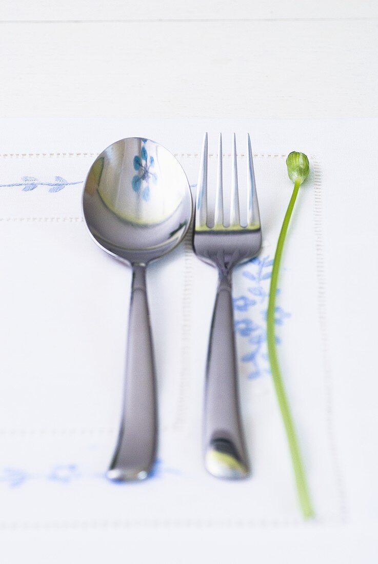 Spoon and fork with ramsons