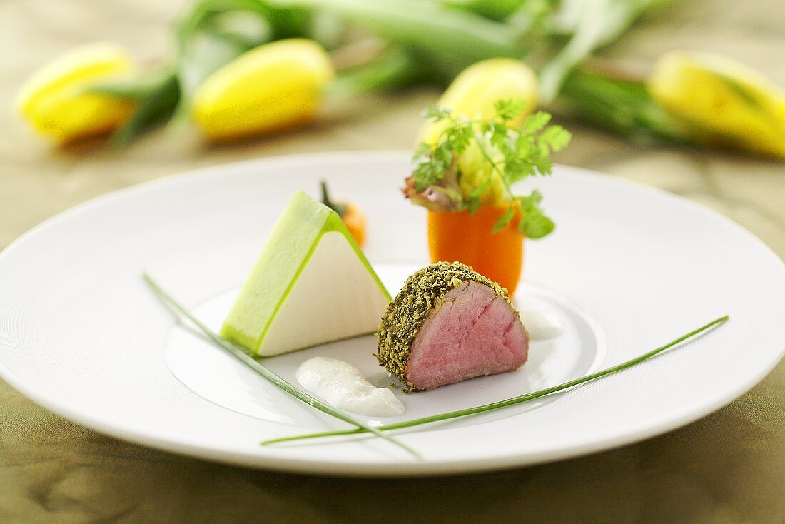 Soft cheese mousse with veal fillet