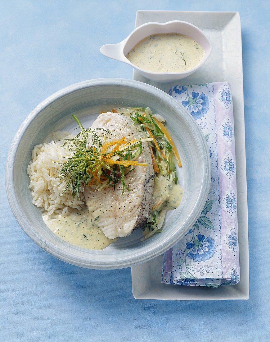 Haddock with mustard and dill cream sauce