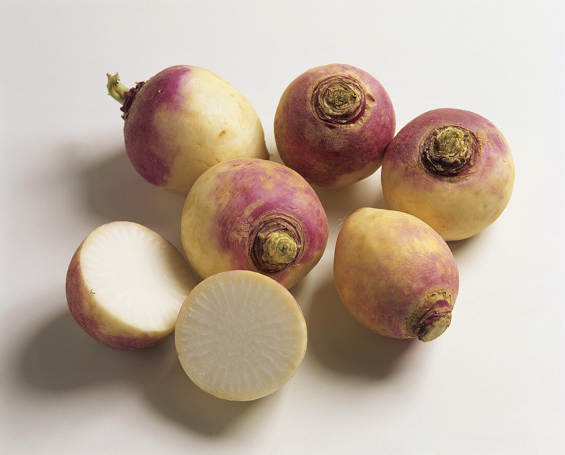 Whole and halved turnips