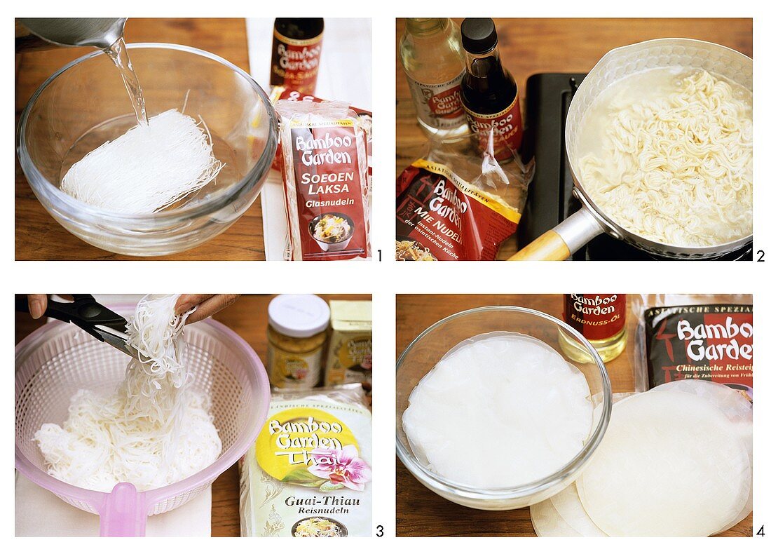 Soaking rice noodles in water