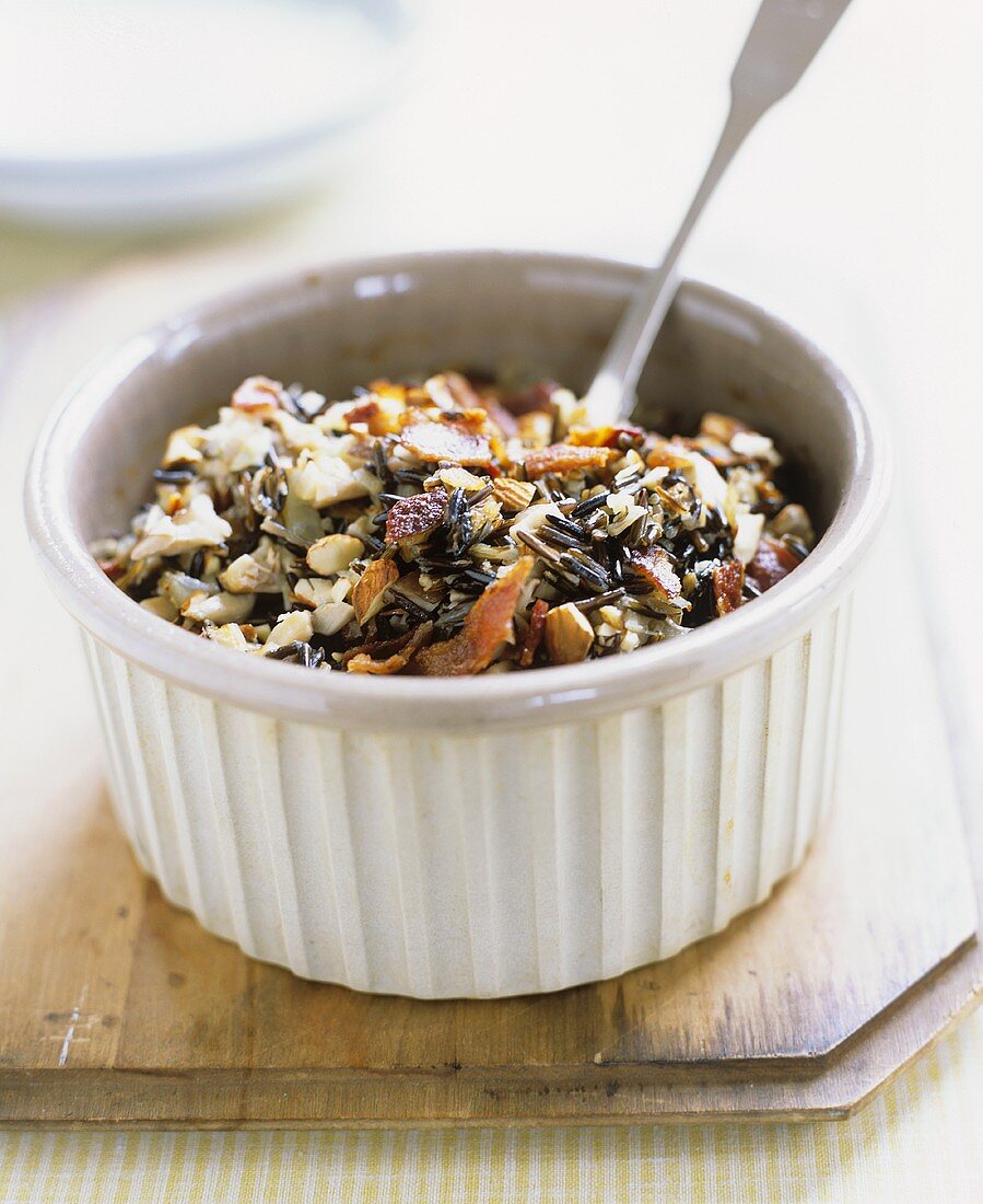 Wild rice with almonds and bacon