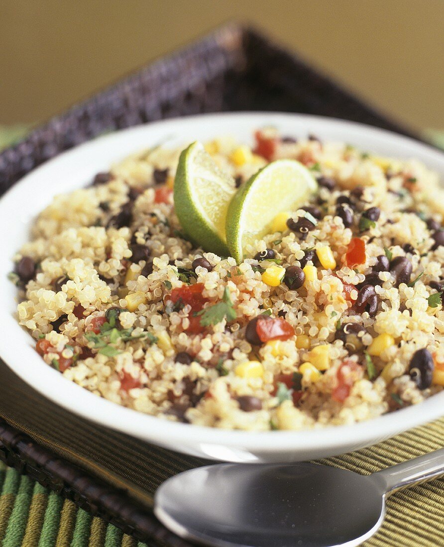 Quinoa, black bean, sweetcorn and pepper salad