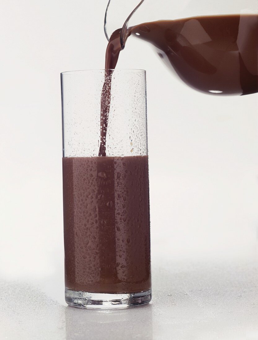 Chocolate Milk Pouring into a Glass