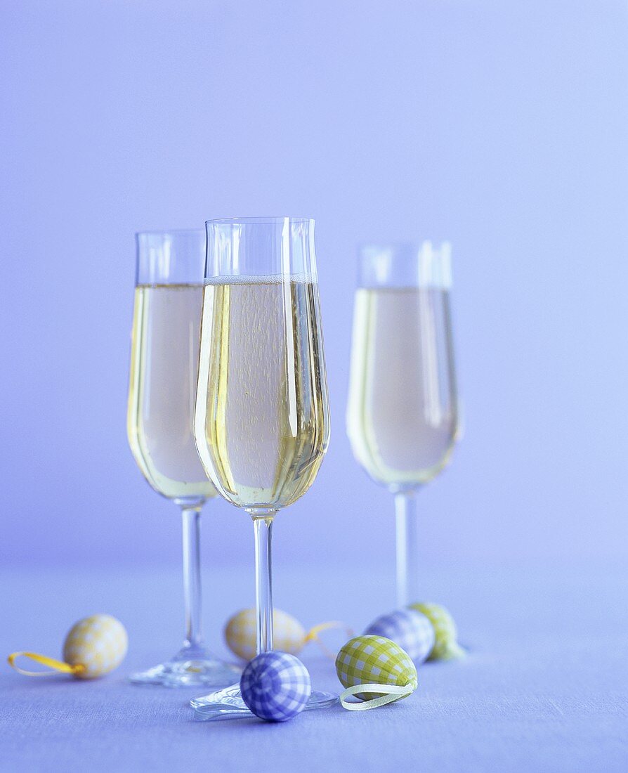 Three glasses of sparkling wine for Easter