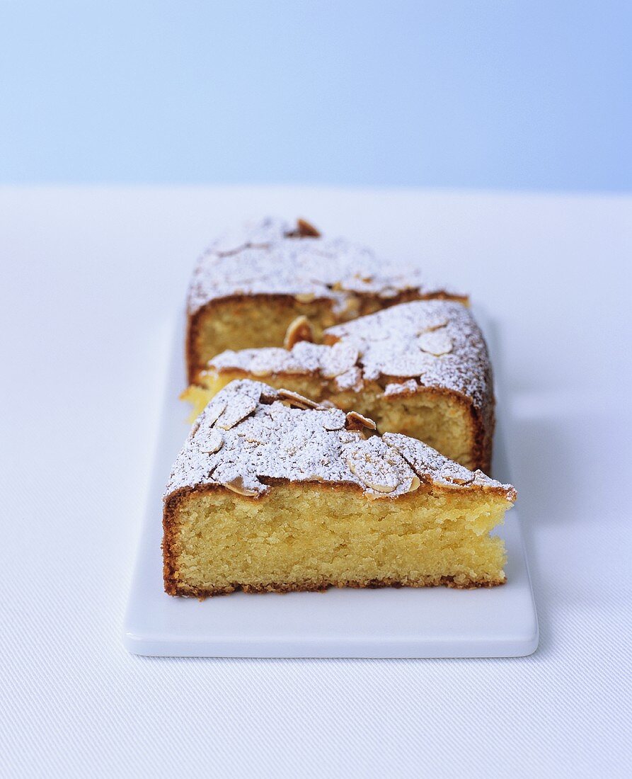 Three pieces of almond Madeira cake