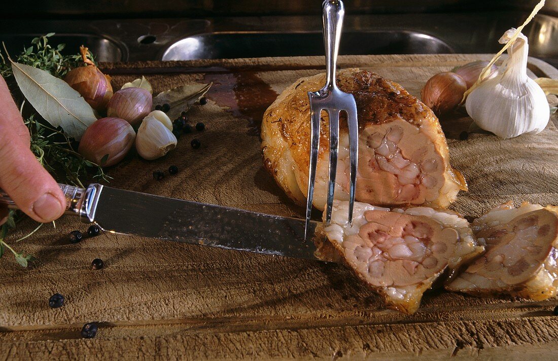 Slicing a whole baked kidney