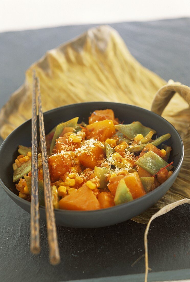 Pumpkin with beans and sweetcorn