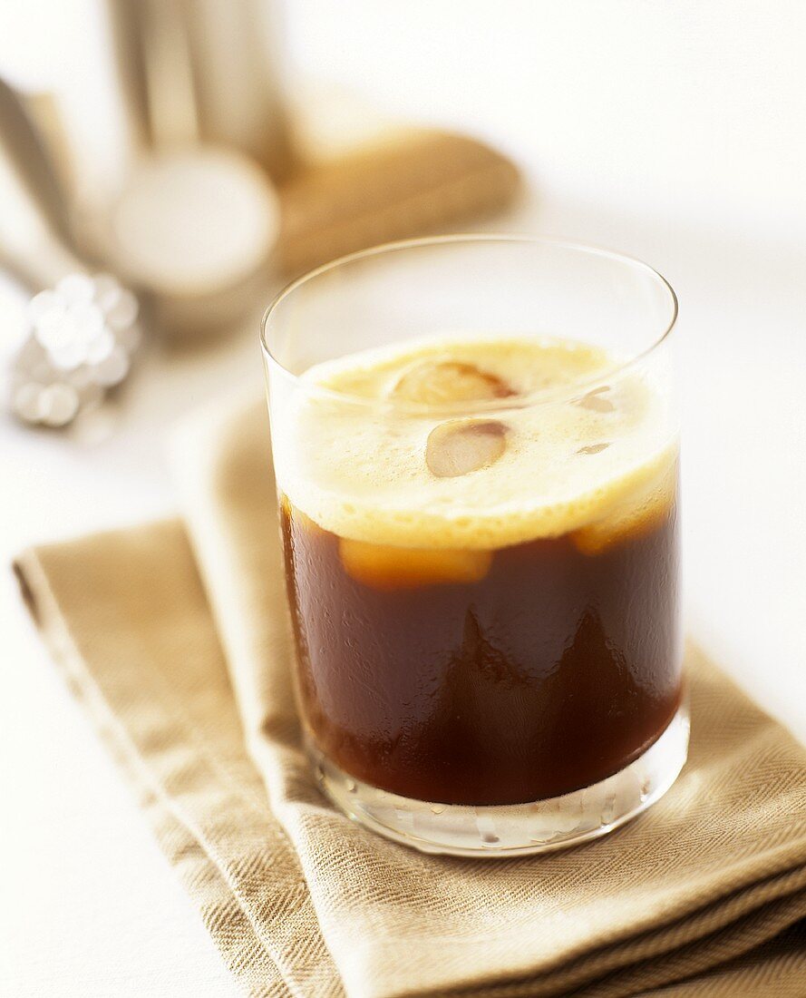 A glass of iced coffee