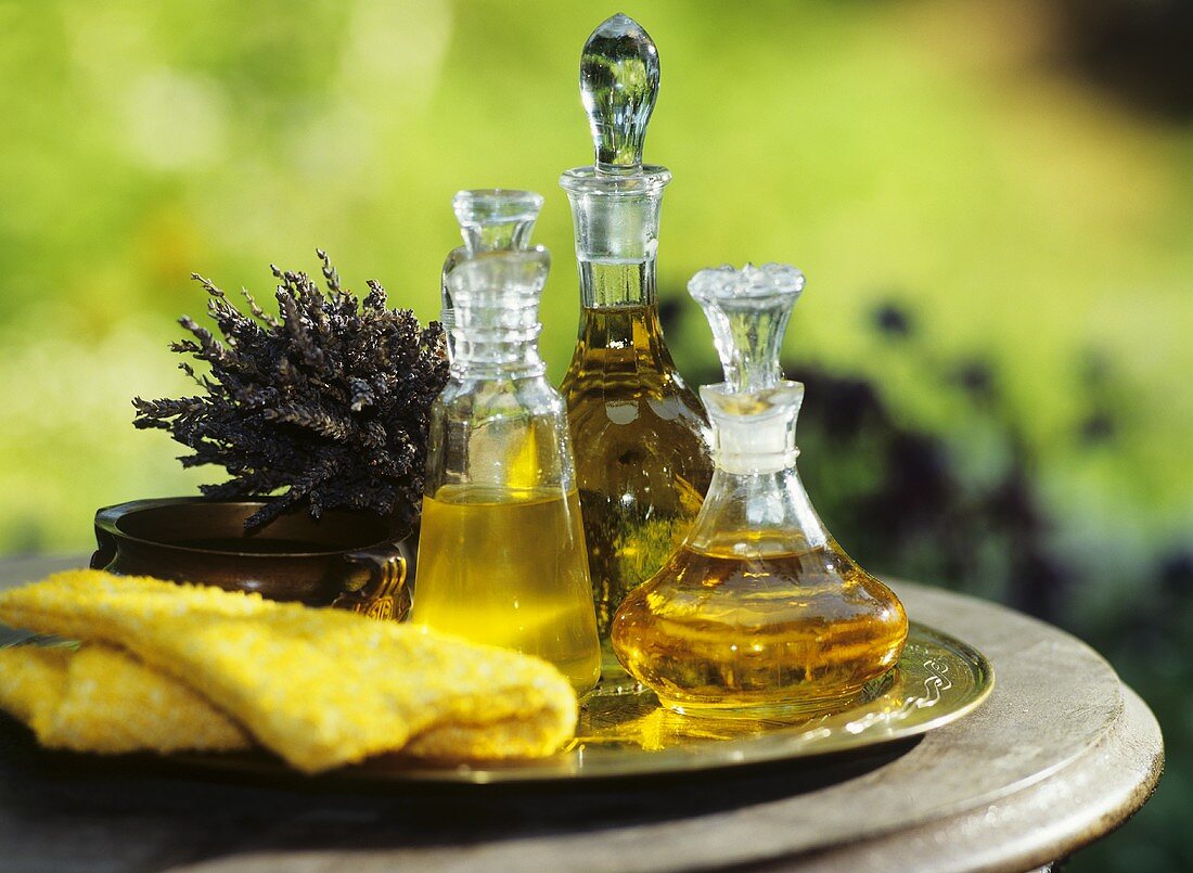 Skin care oil in glass bottles with stoppers