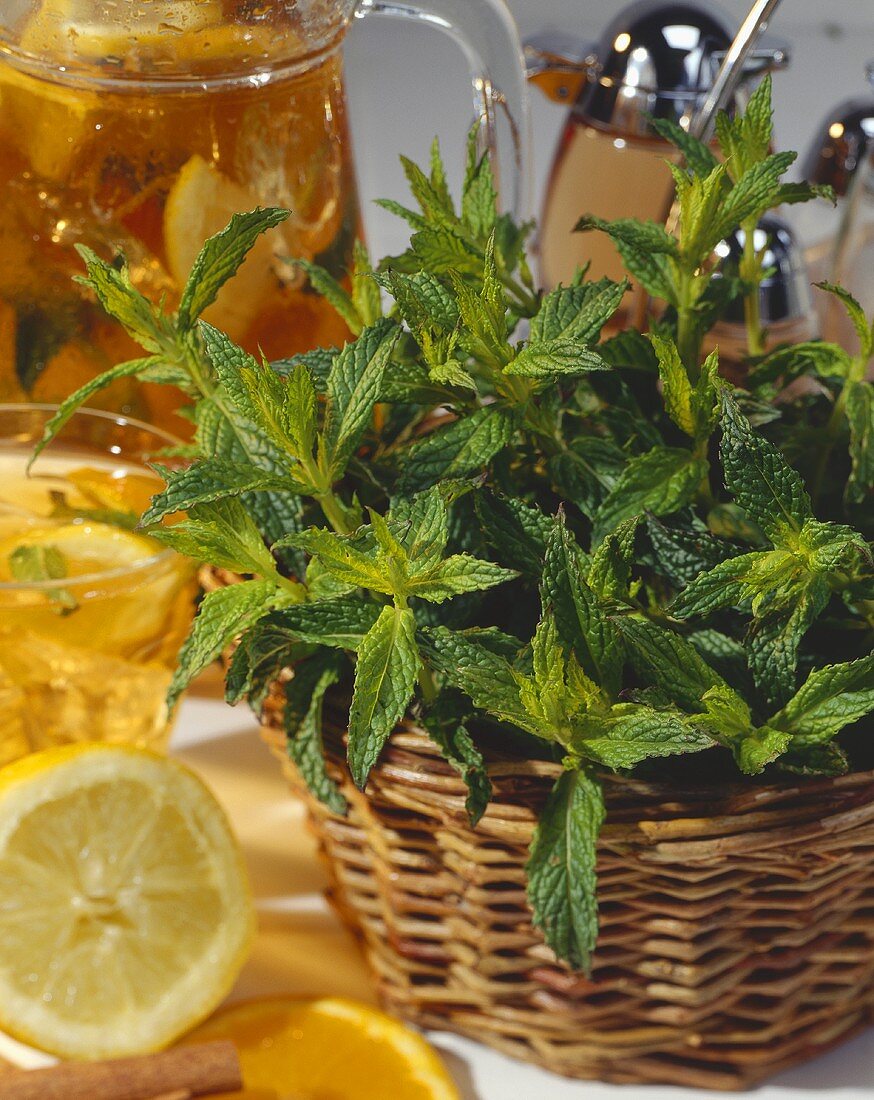 Fresh mint in a basket