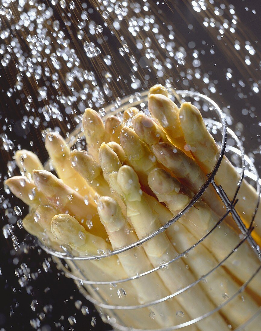 Asparagus being washed