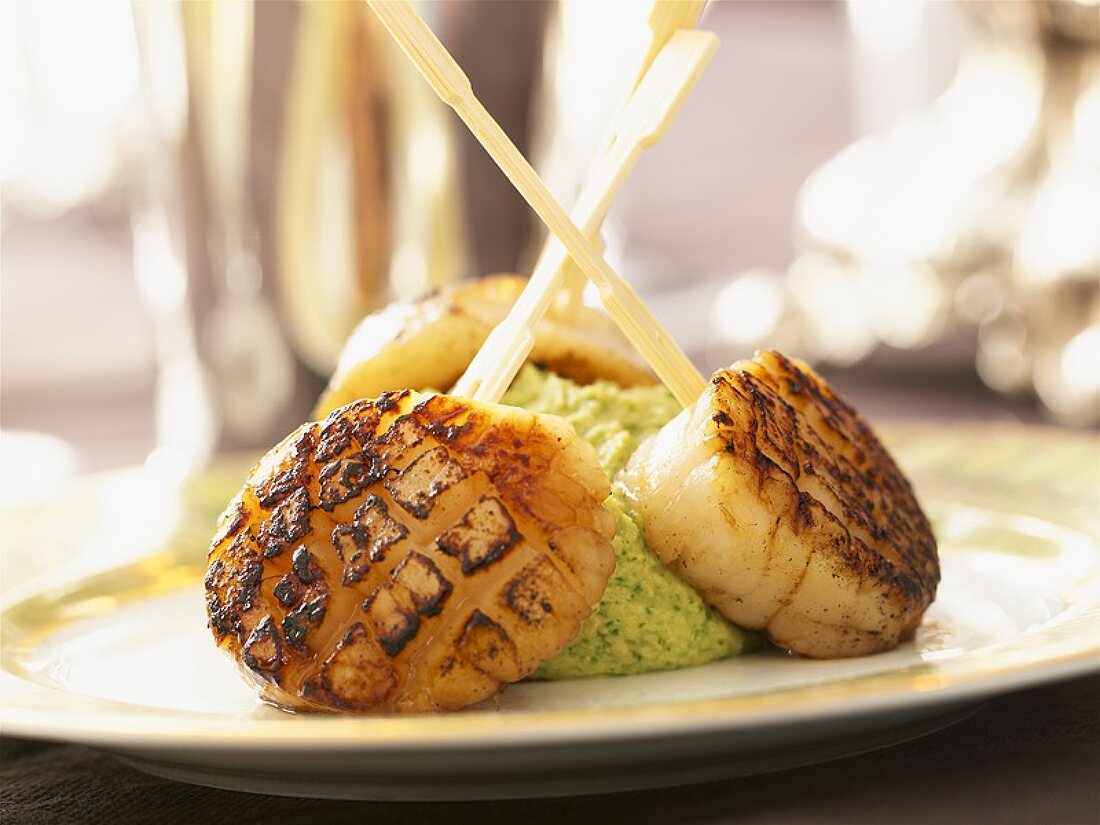 Grilled scallops on small skewers