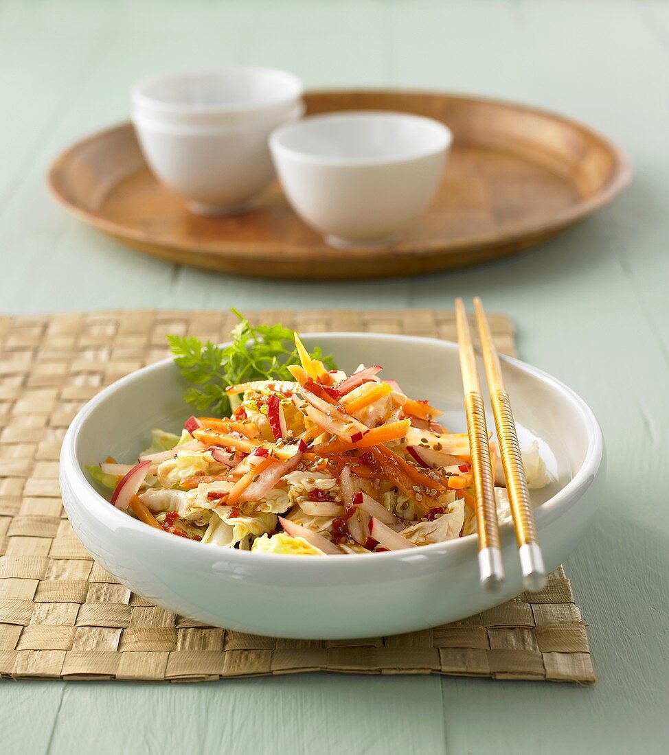Chinese cabbage, carrot and radish salad with sesame seeds