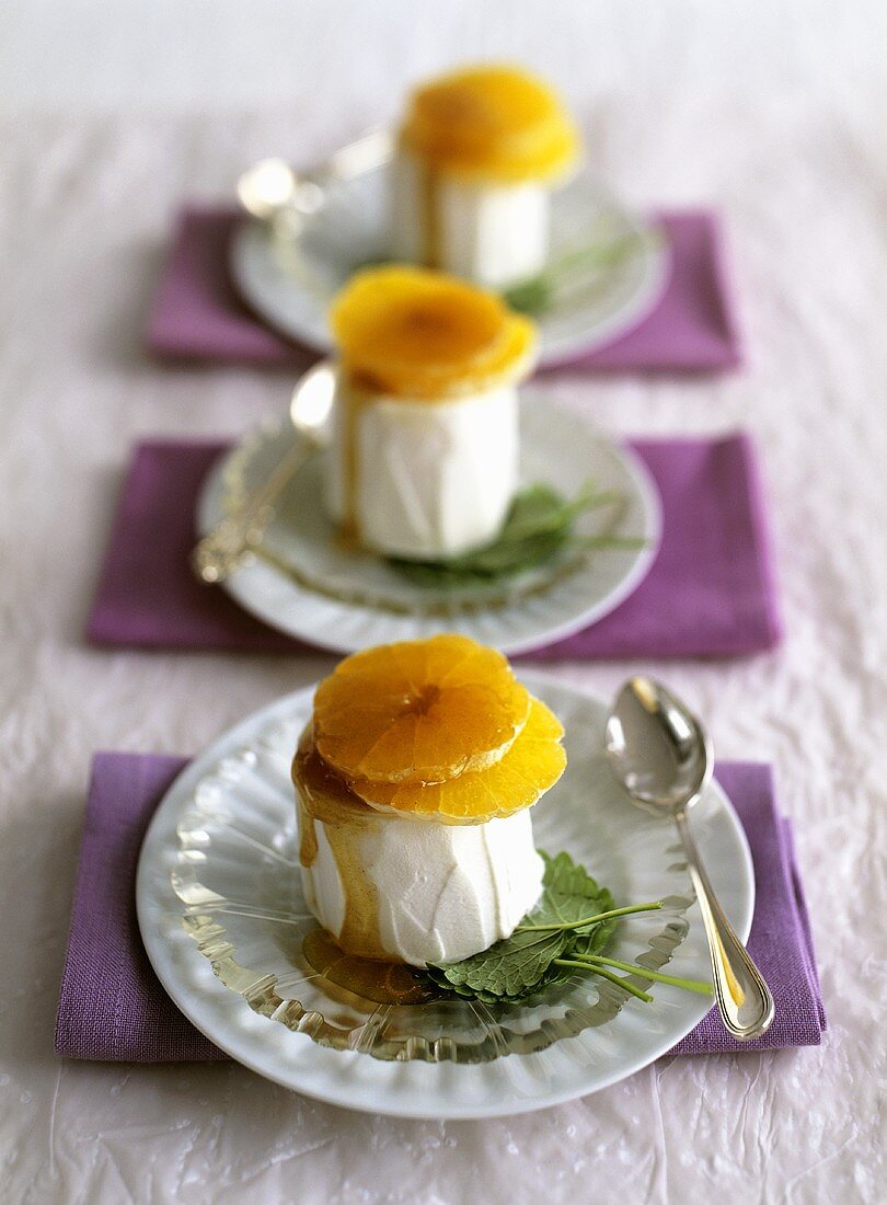 Cardamom & honey ice cream with mandarin oranges & honey sauce