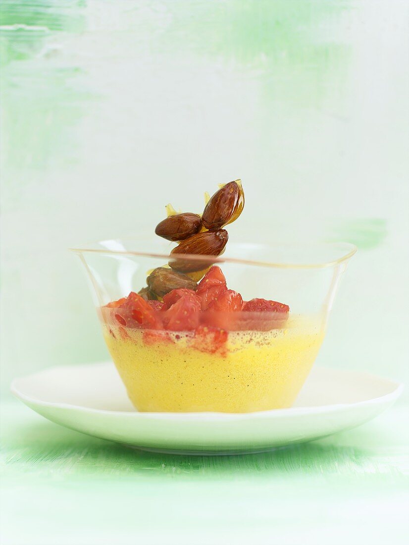Zabaglione with strawberries and candied almonds