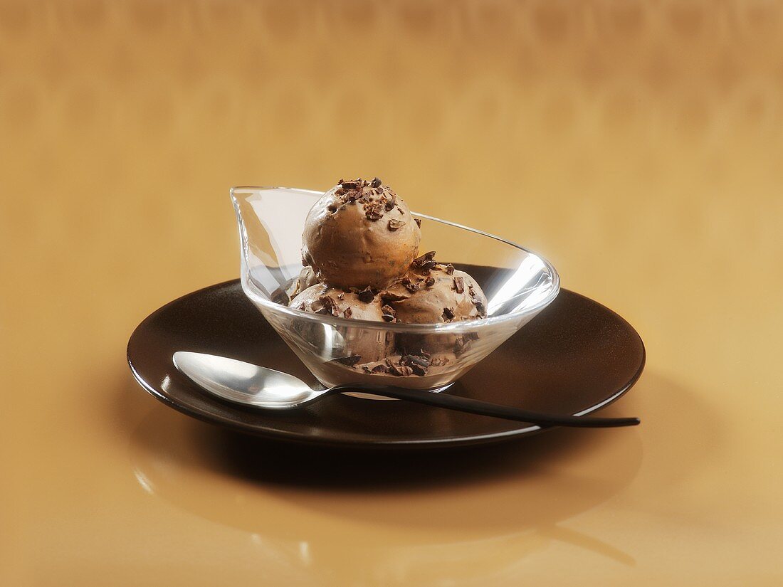 Chocolate ice cream with chocolate flakes