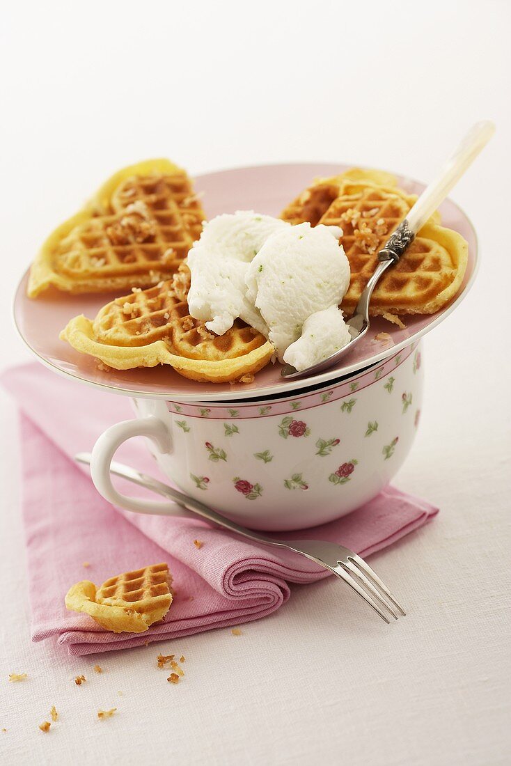 Pineapple and coconut waffles with lime ice cream