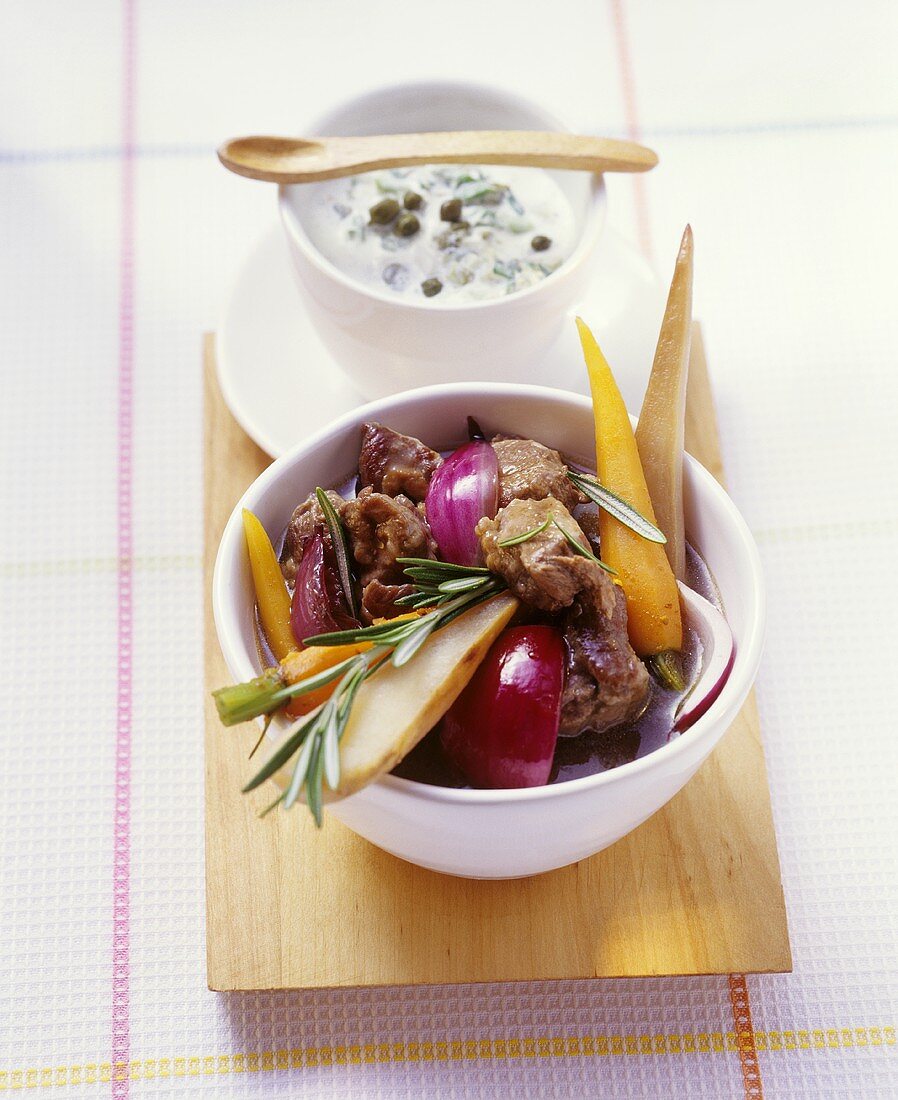 Lamb stew with parsnips, carrots and onions