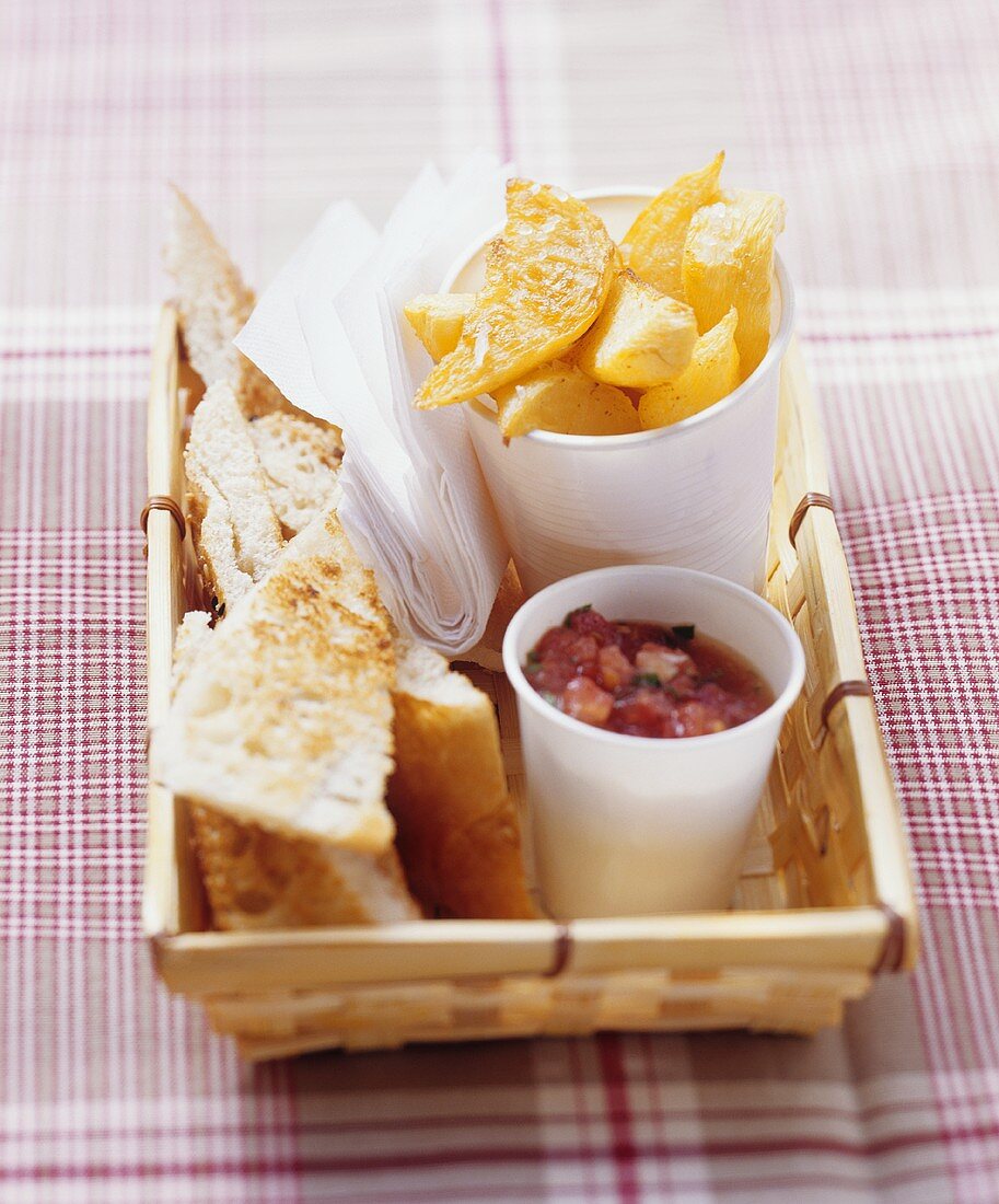 Baked swede wedges with tomato sauce, flatbread