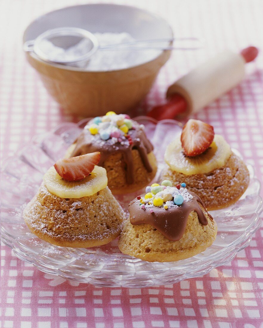 Banana buns with different decorations