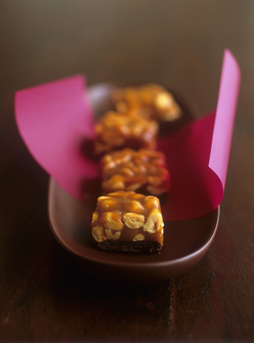 Peanut caramel squares (with chocolate base)