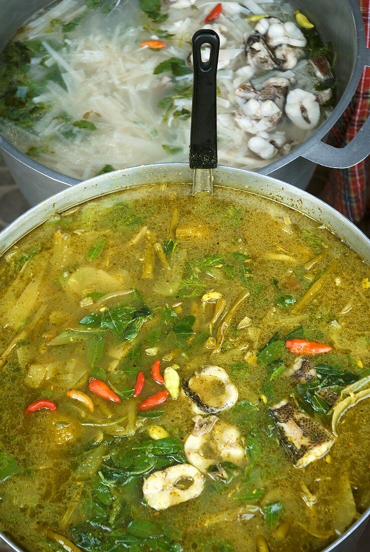 Cambodian curried fish soup with chilli