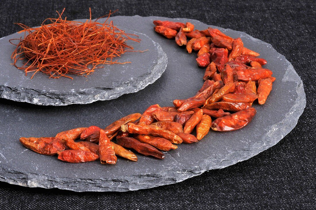 Dried red chillies & finely shredded chilli (chilli threads)