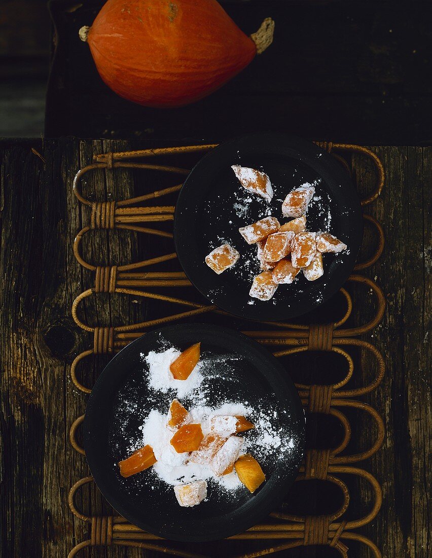 Fruit sweets: candied pumpkin with vanilla and lemon grass