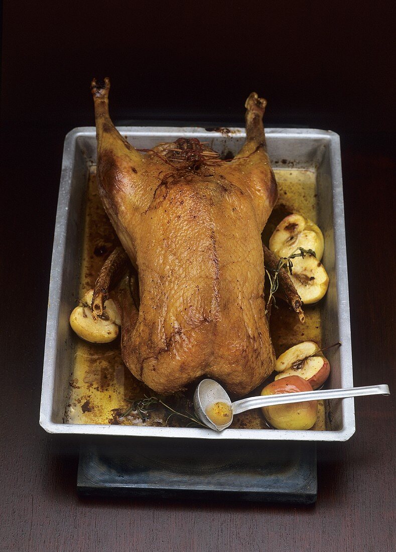 Stuffed goose with chestnuts and apples