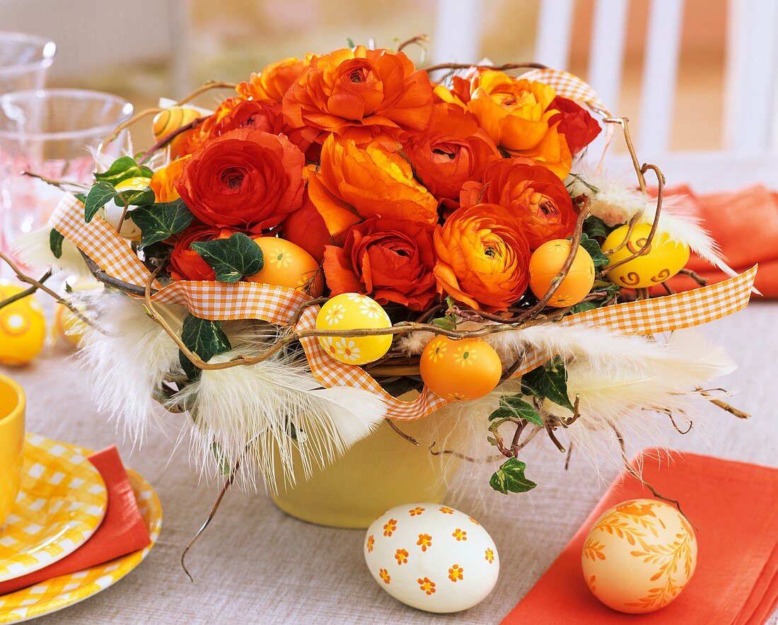 Orange Easter arrangement of ranunculus