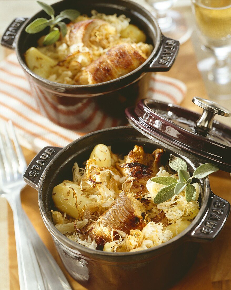 Potato and sauerkraut stew with pork roulades
