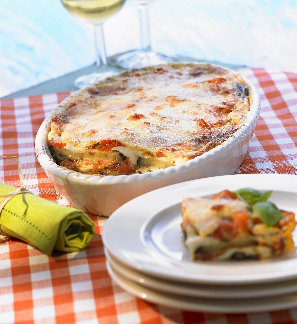 Baked aubergine dish with tomatoes and mozzarella