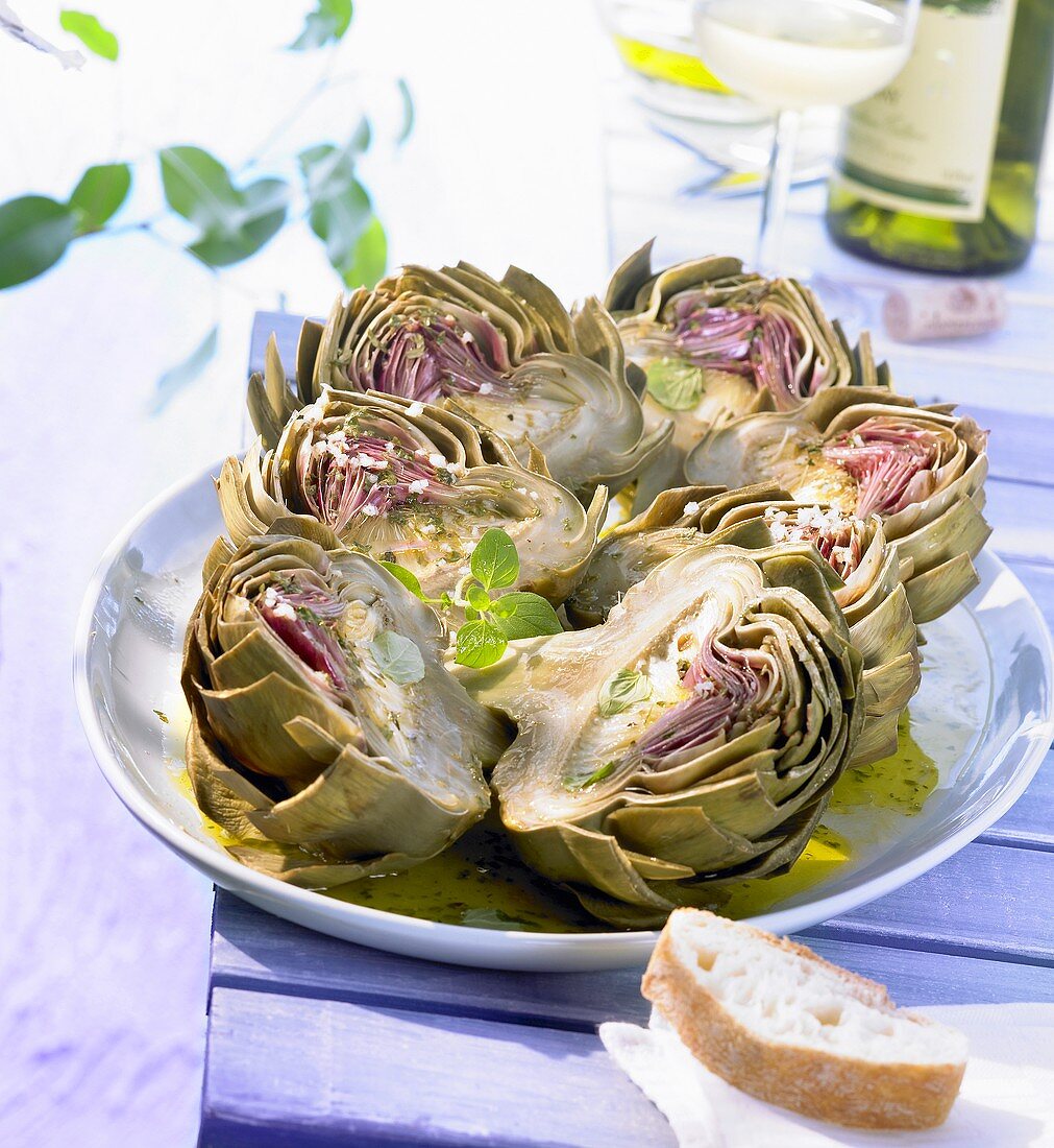 An appetiser platter of marinated artichokes