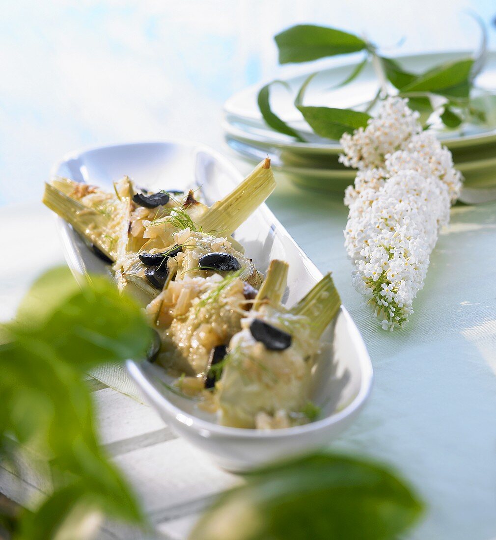 Baked fennel with olives and Parmesan