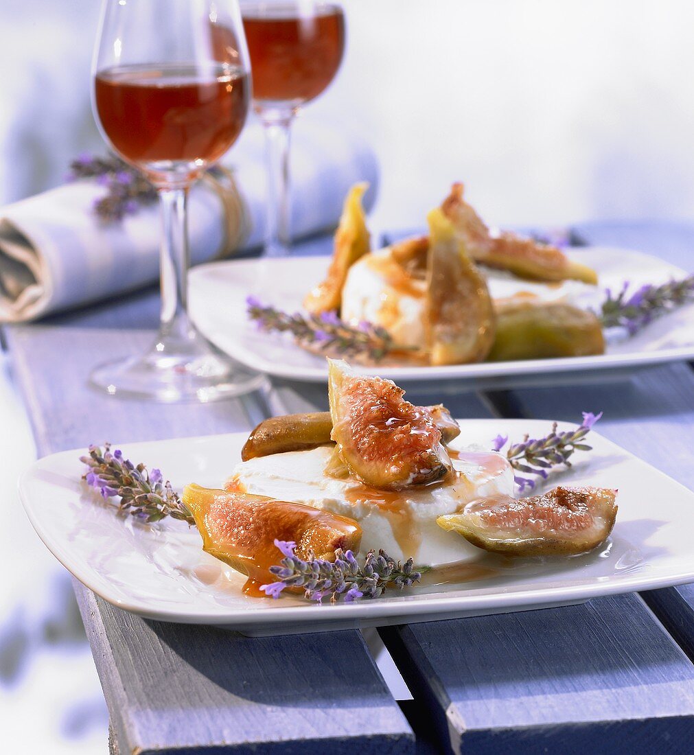 Figs in lavender honey with fresh goat's cheese and port