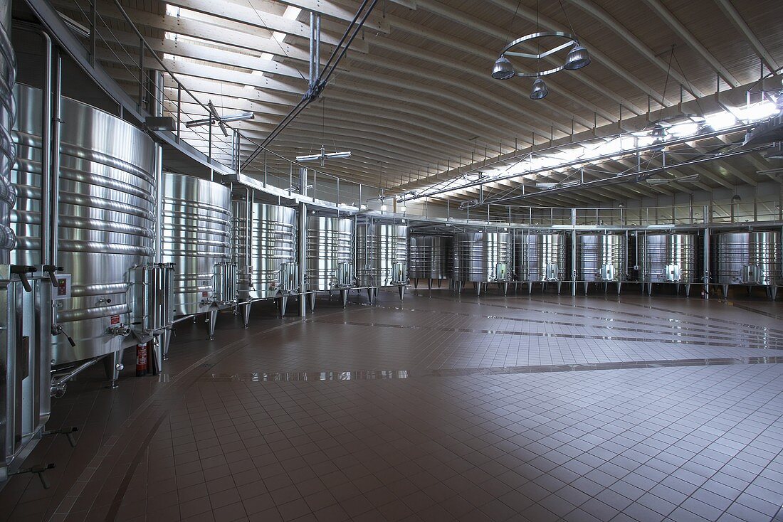 Stainless steel tanks, Château La Lagune, Bordeaux