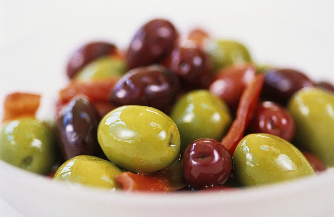 Various types of pickled olives